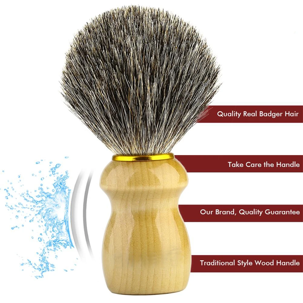 4in1 Shaving Brush Set Fine Badger Shave Brush Wood Handle + Stainless Steel Shaving Stand + Soap Cup + Soap for Men Wet Shave