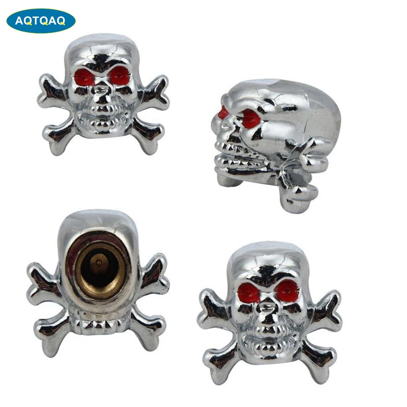 4Pcs/Lot Copper Core Chrome Skull Antirust Copper Core Motorcycle Bike Car Tires Valve Stem Caps