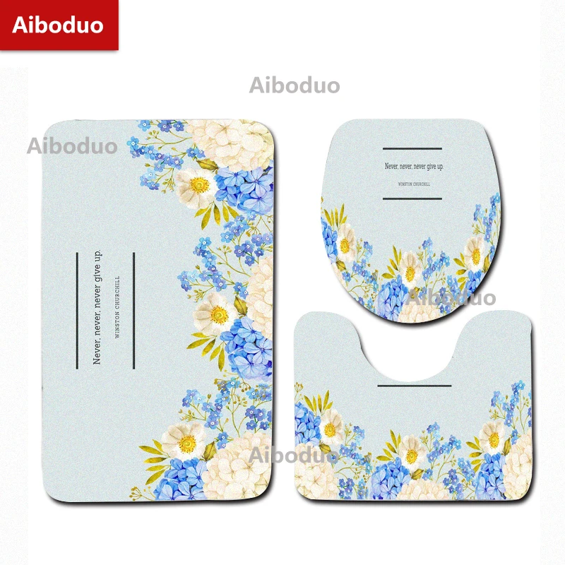 Aiboduo Pretty Flowers NonSlip 3pcs/set Cute Home Decoration Tulip Bathroom Pad Toilet Lid Cover Set BathMat Rug Bathroom Carpet