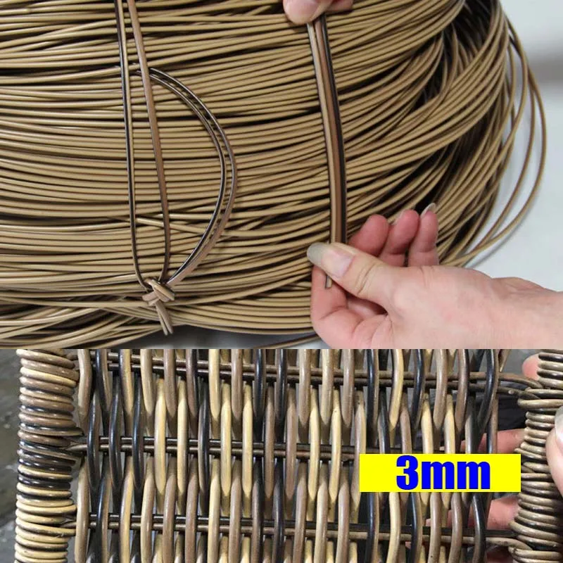 10 Meters 3mm Round Gradient Synthetic PE Rattan Retro Weaving Material For Knit Repair Table Chair Basket Home Furniture Decor