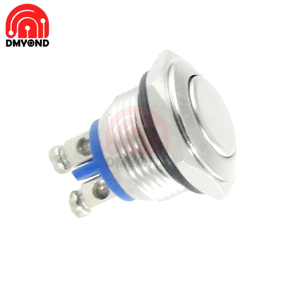 16mm Round Head Metal Push Button Momentary Reset Self Lock Screw Terminal Car Engine Doorbell PC Power Button Normally Open 12V