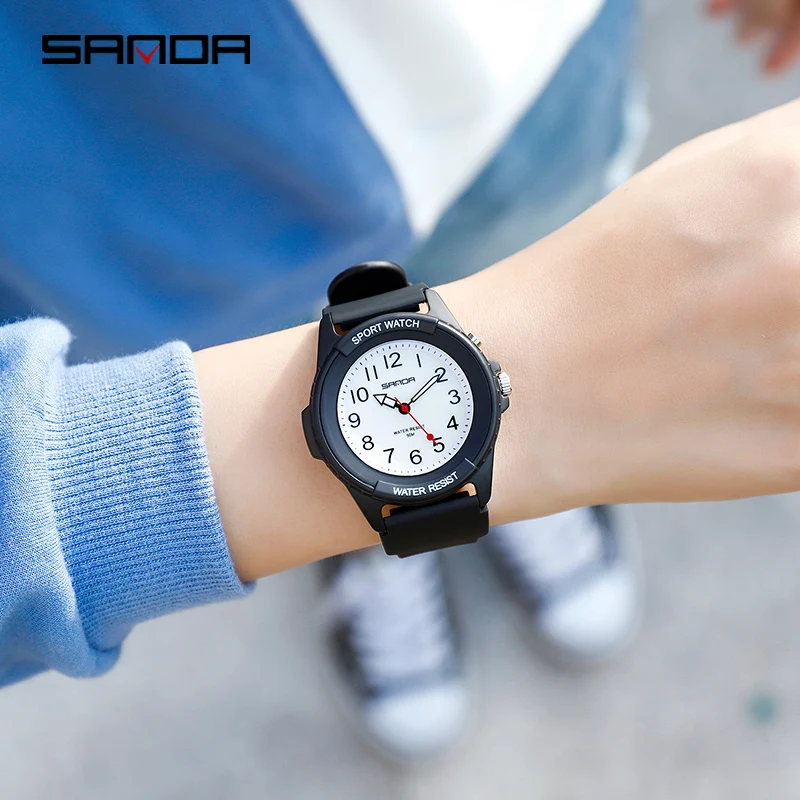 Fashion Sanda Relogio Masculino New Casual Mens Watches Simple Letters Resin Waterproof Quartz Wristwatches Man Clock