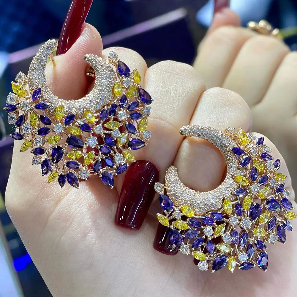 GODKI Famous Luxury High Jewelry Flower Wreath Stud Earring For Women Accessories Full Zircon Earrings pendientes mujer moda