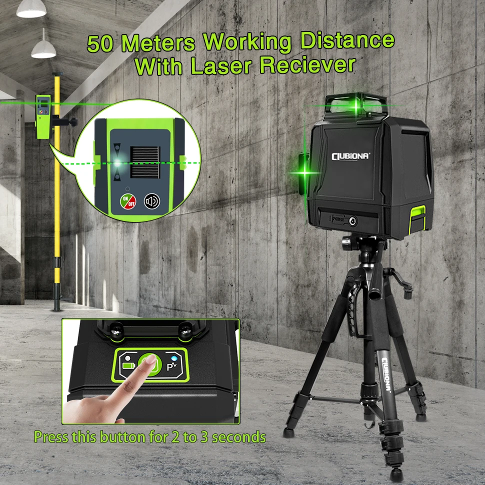 Clubiona CE Certificated 3D New ABS and PC Shell Shockproof Lines Laser Level with 5200mah BATTERY Work Separately Laser Lines