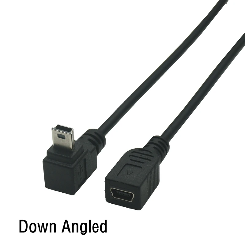 Przewód USB Mini 5Pin wtyk męski na żeńskie gniazdo rozszerzenie Adapter danych kabel przewodzący prawe lewe nawet kąt nachylenia 90 stopni przewód