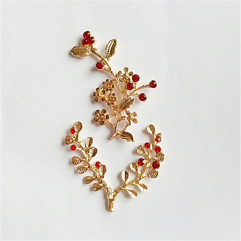 10 Pcs/lot Alloy Branch Gold Red Rhinestone Buttons Pendants Decorative Jewelry Earrings Choker Hair DIY Jewelry Accessories