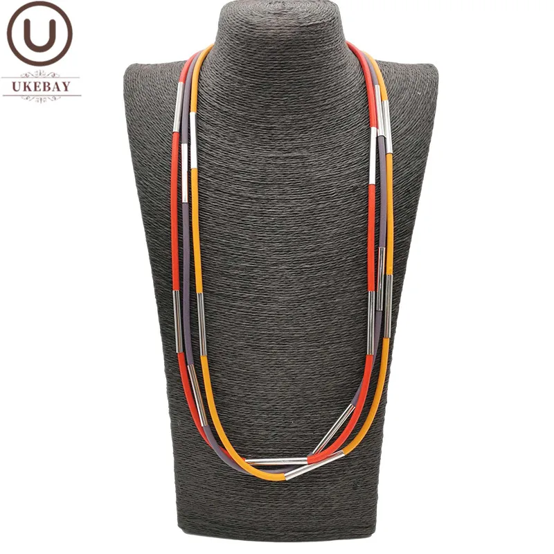 UKEBAY New Multicolor Rubber Necklaces For Female Handmade Ethnic Necklace Match Clothes Chian Party Choker Necklaces Jewellery