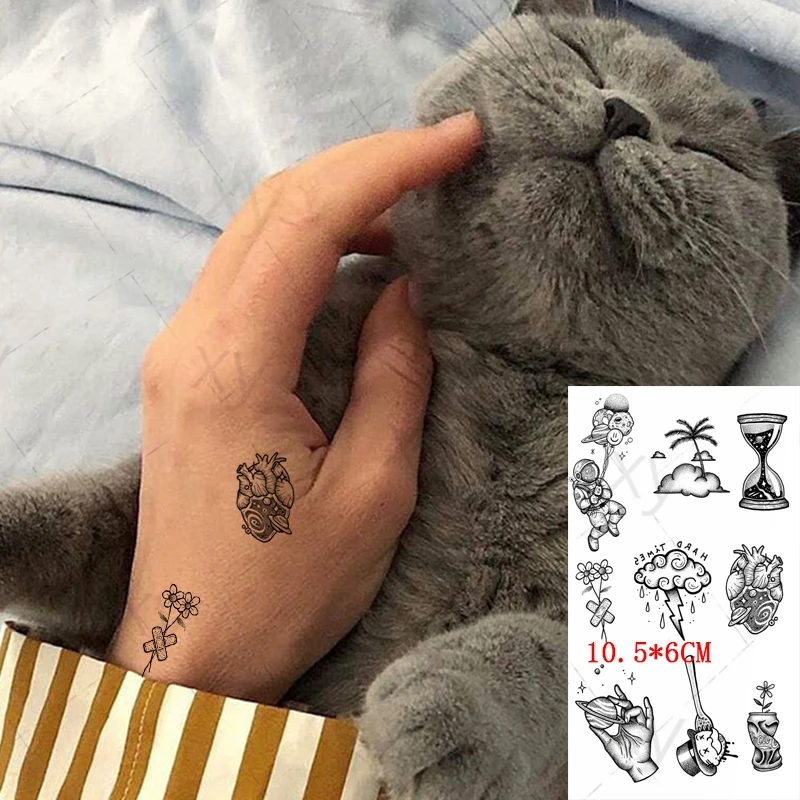 Waterproof Temporary Tattoo Sticker Ins Black Small Pattern Hourglass Astronaut Body Art Flash Tatoo Fake Tatto for Women Men