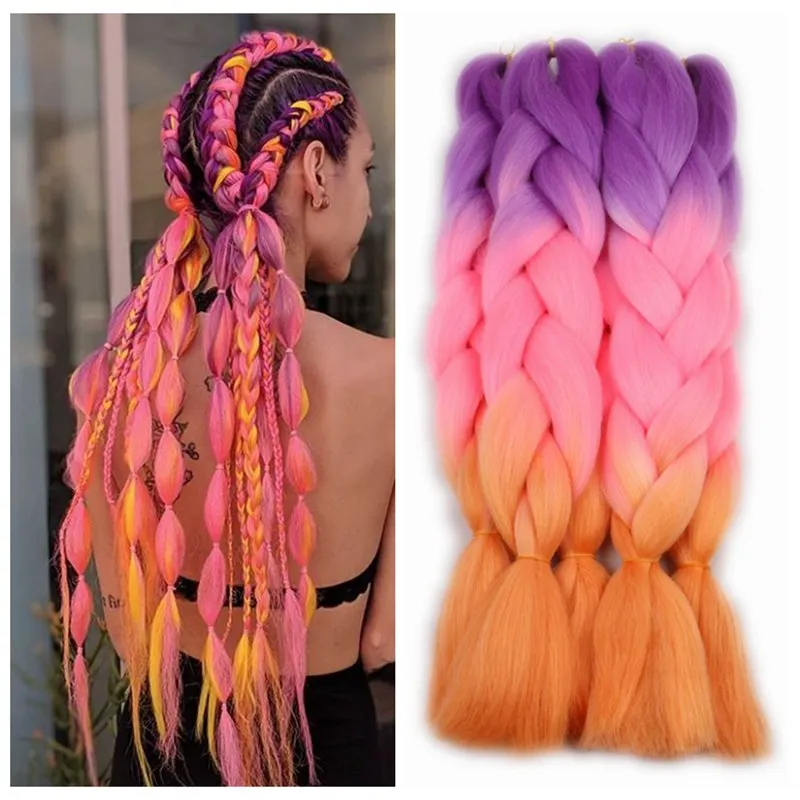 Desire สำหรับ Hair 24นิ้ว60ซม.สังเคราะห์จัมโบ้ Braiding ผม Ombre ที่มีสีสันเรืองแสง Bling Bling Glitter 1แพ็ค/ล็อต