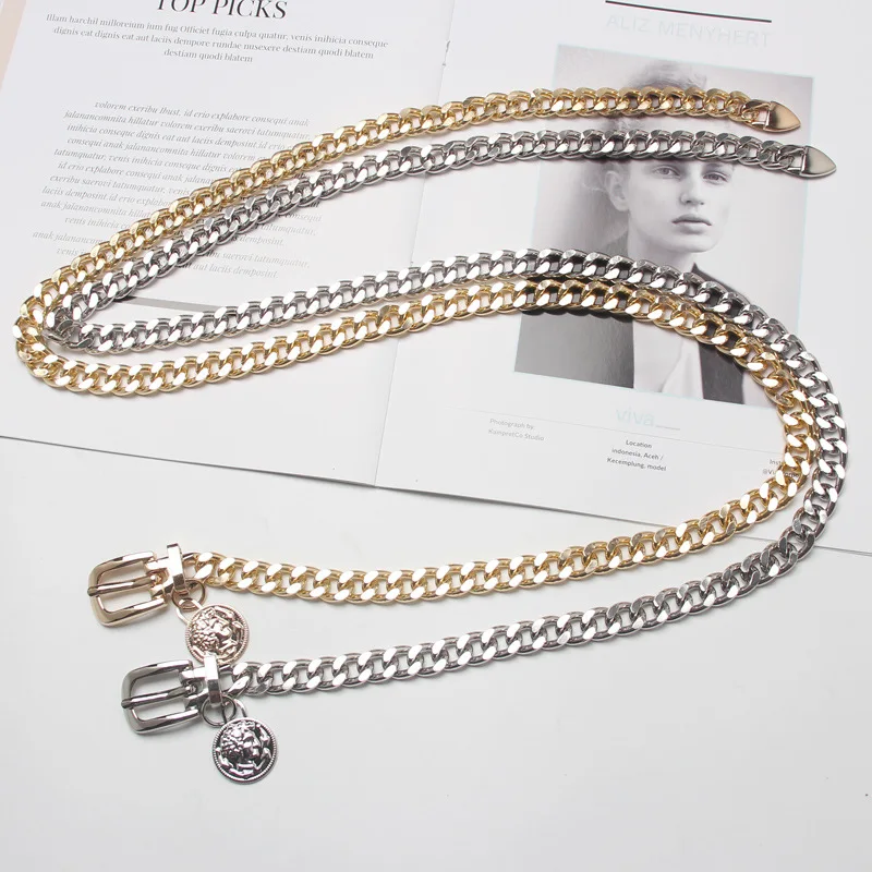 HarleyFashion Women Fashion Accessory All-match Metal Chain Belt European Stylish High Street Quality Belt for Blazer for Dress