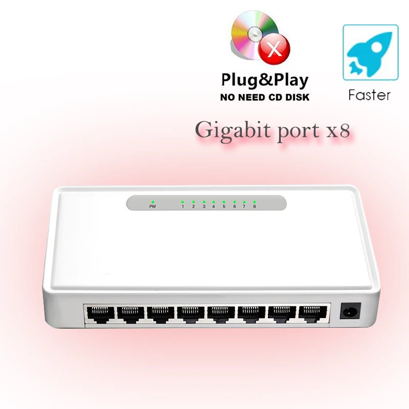 

8 port gigabit switch 1000M 8 Gigabit uplink Desktop Ethernet Network Gigabit Hub Shunt Hub/Full or Half duplex Exchange Adapter