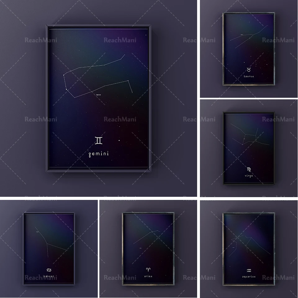 Póster de mapa del cielo de constelación impreso con póster artístico de estrellas