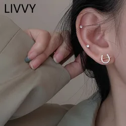 LIVVY Silver Color Horseshoe-Shaped Rhinestones Small Stud Earrings Women Simple Creative Exquisite Fashion Jewelry Gifts