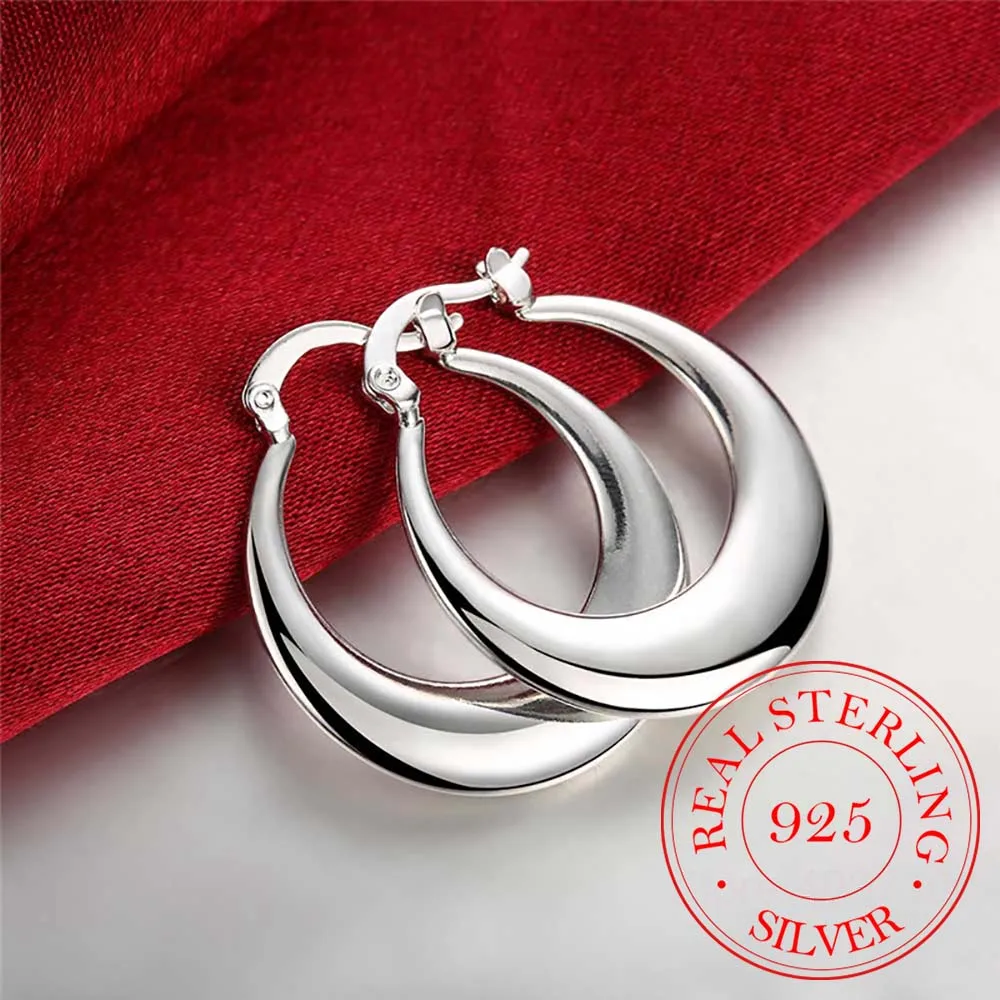 Cute Crescent Moon Round Creole Hoop Earrings for Women 925 Sterling Silver Statement Fine Jewelry Brincos Female Gifts