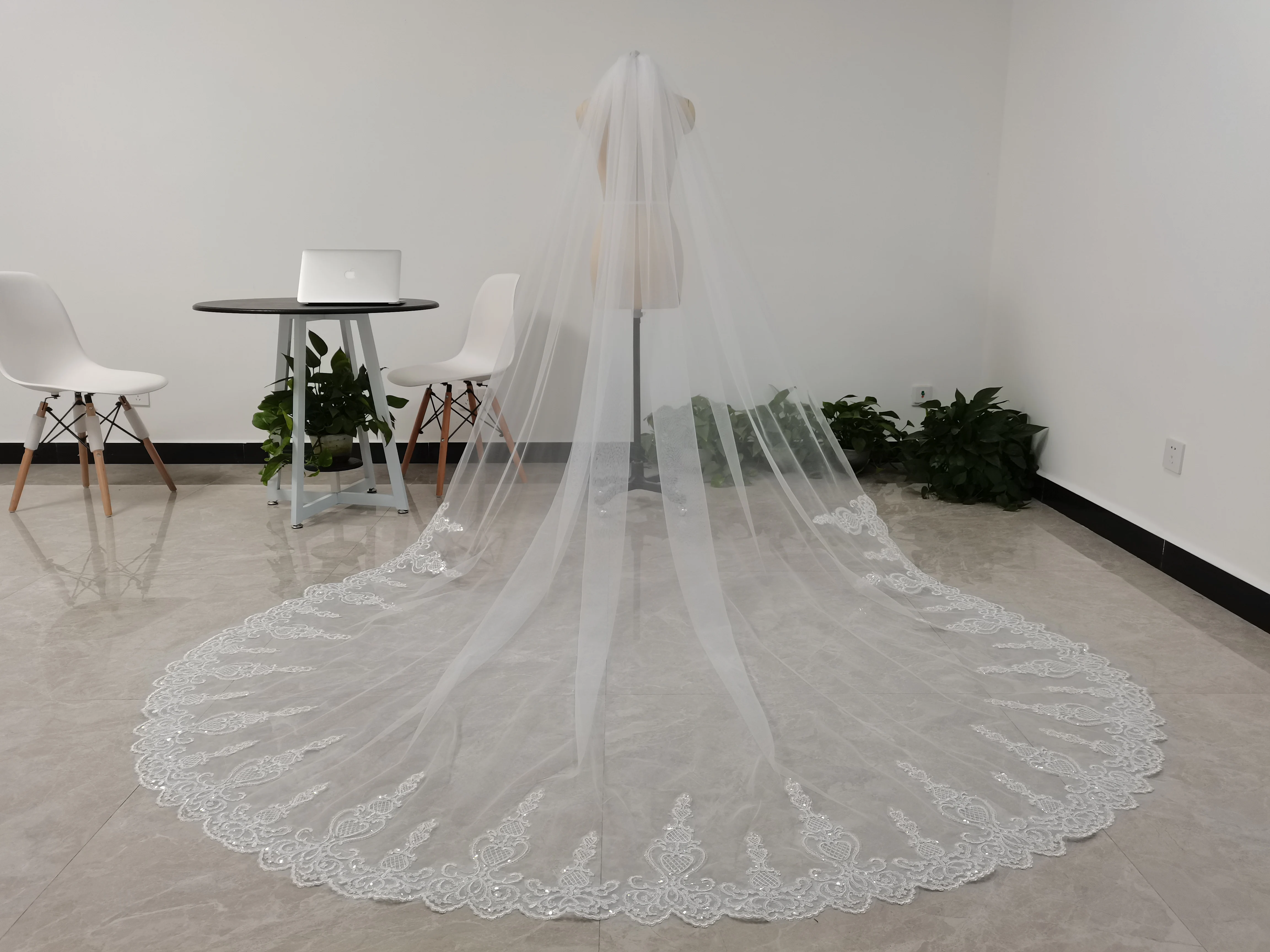 3M Cathedral Length Wedding Veil White/Ivory One Layer Veil Lace Sequined Veil With Comb Bridal Veil