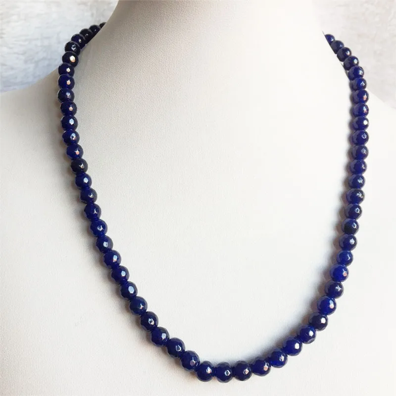6MM Faceted Sapphire Emerald Ruby Jade Necklace Natural Stone Handmade Bohemia Collier Femme Jewelry Gift Simple Strand Choker