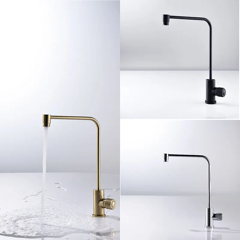 Gold Brass Water Filter Kitchen Faucet Black Reverse Osmosis Filters Purifier Direct Drinking Tap Swivel 360 Degree Mixer Tap