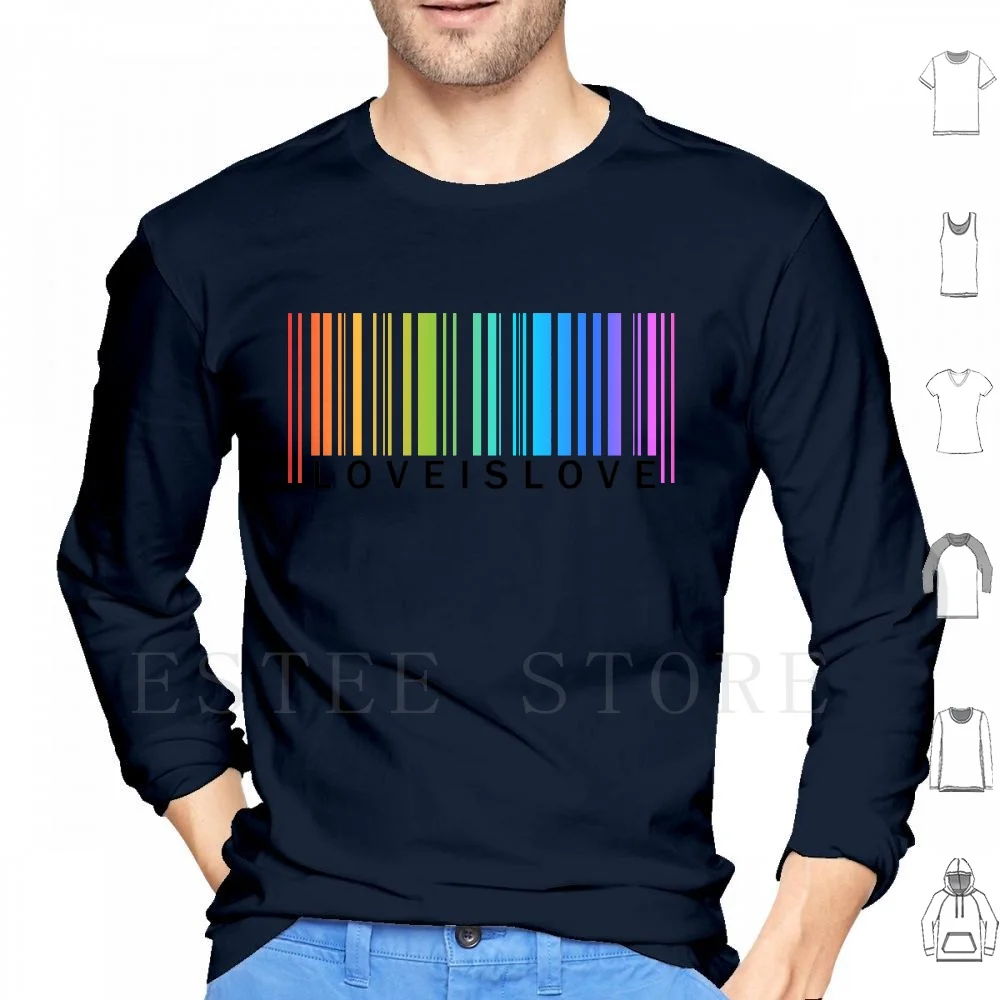 Love Is Love-Pride Rainbow Barcode ( Just Text ) Hoodies Long Sleeve Pride Bi Trans Pride Love Is Love Pulse Unity