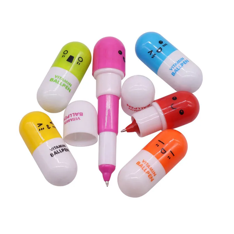 100PCS Pill Ballpoint Pen Blue Refill Cartoon Colorful Flexible Ballpoint Pen Stationery Creative Gift School Supplies Capsule
