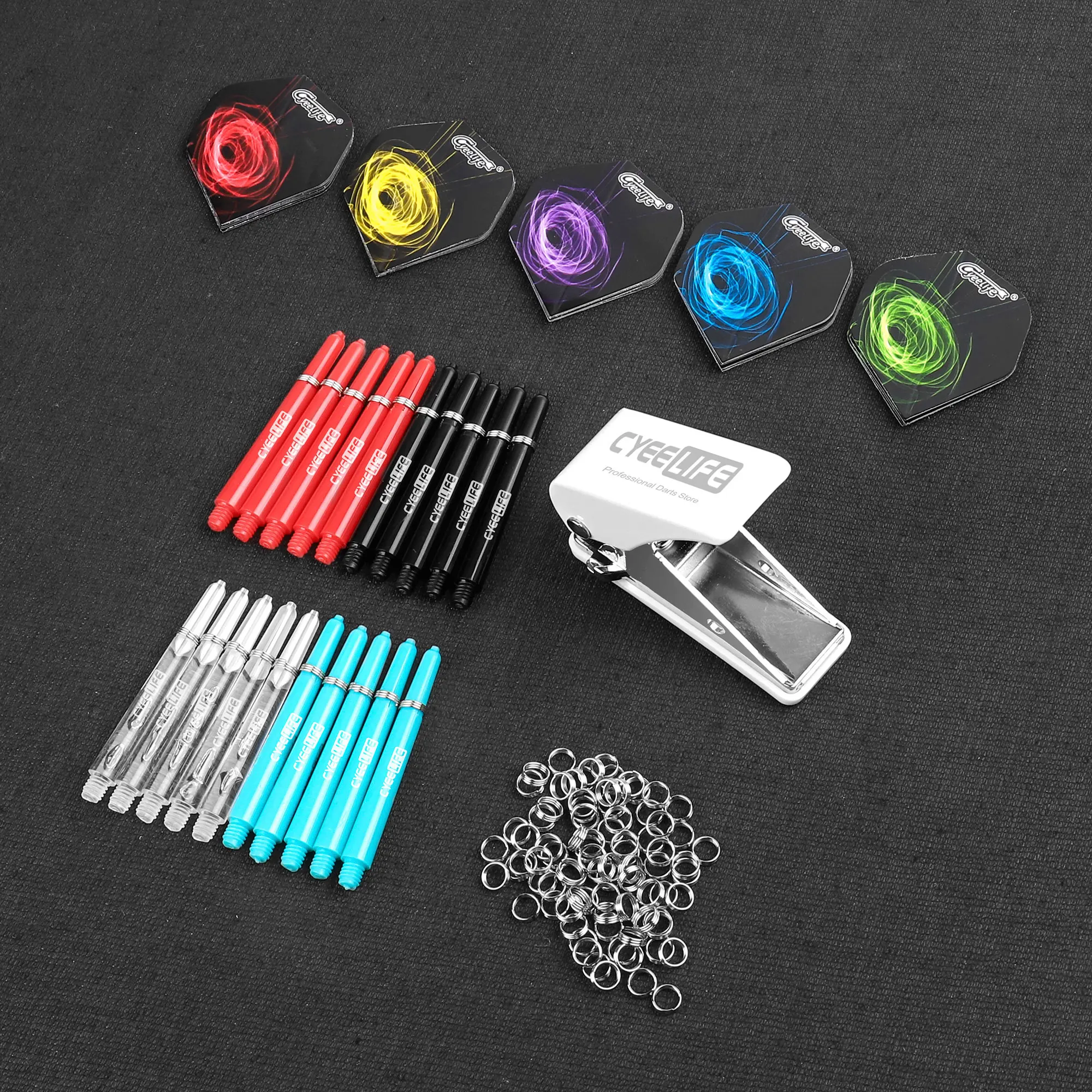 CyeeLife Dart Puncher+100 Spring O Rings+20 PVC Shafts(4 Colors)+20 PET Flights,Punch accessories tool