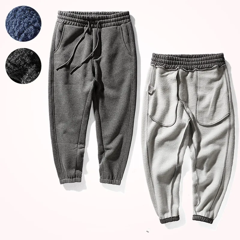 

Autumn Winter Thickened Velvet Cashmere Sweatpants Men's Fashion Loose Binding Elastic Waist Drawcord Casual Warm Sport Pants