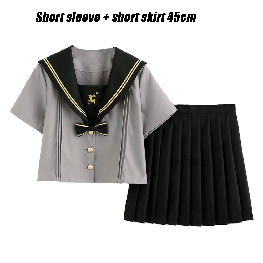 Japanese School Uniform Suit Grey JK S-2XL Cartoon Girl Navy Sailor Uniform School Sets Navy Costume Women Girl Costume