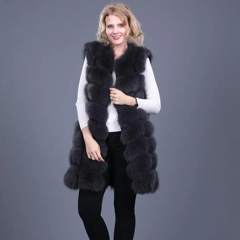 Women\'s Real Natural Fox Fur Vest Coat, European Warmth, Street Fashion, Spring and Autumn