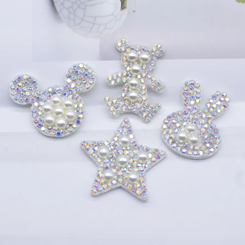 15 Pz/lotto Star Mouse Coniglio Orso Imbottito Strass e Perle Applique per Vestiti FAI DA TE Cappello Scarpe Copricapi Arco Decor Accessori L83