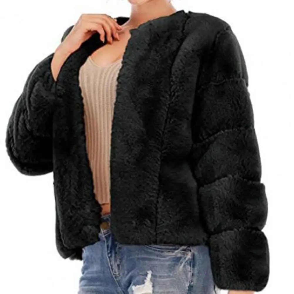 แฟชั่นผู้หญิงเสื้อ Faux Fur Fuzzy สีทึบตรงผู้หญิงฤดูหนาวแจ็คเก็ตกลางแจ้งอบอุ่น Outwear Шуба Женская