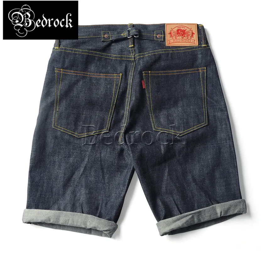 RT 503 retro Paris button denim shorts men selvedge unwashed indigo Raw Cattle raw denim shorts Button placket five-point pants