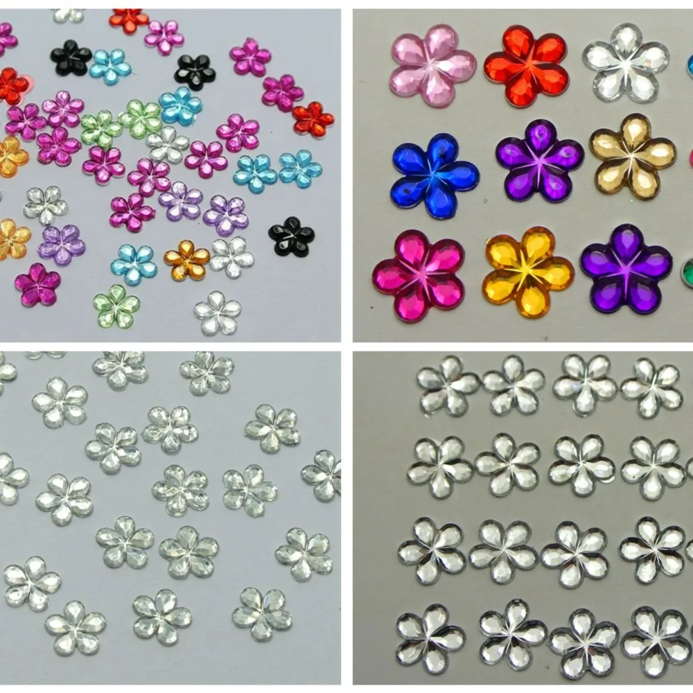 1000 Acrylic Flatback Flower Rhinestone Gem 6mm DIY Embellishments Color Choice