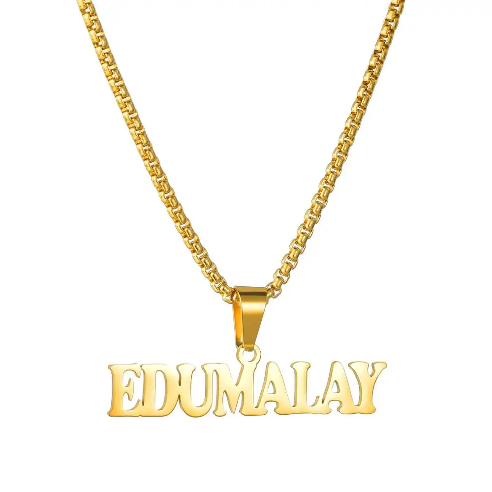 Goxijite 2019 Fashion Customized Stainless Steel Big Name Necklace For Women Men Personalized Gold Color  Necklace Pendant Gift