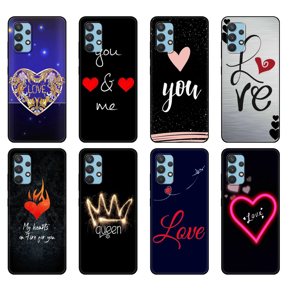 Black tpu Case For Samsung galaxy A32 A42 A52 A72 4g 5g S21 PLUS ultra back cover Love Heart-shaped