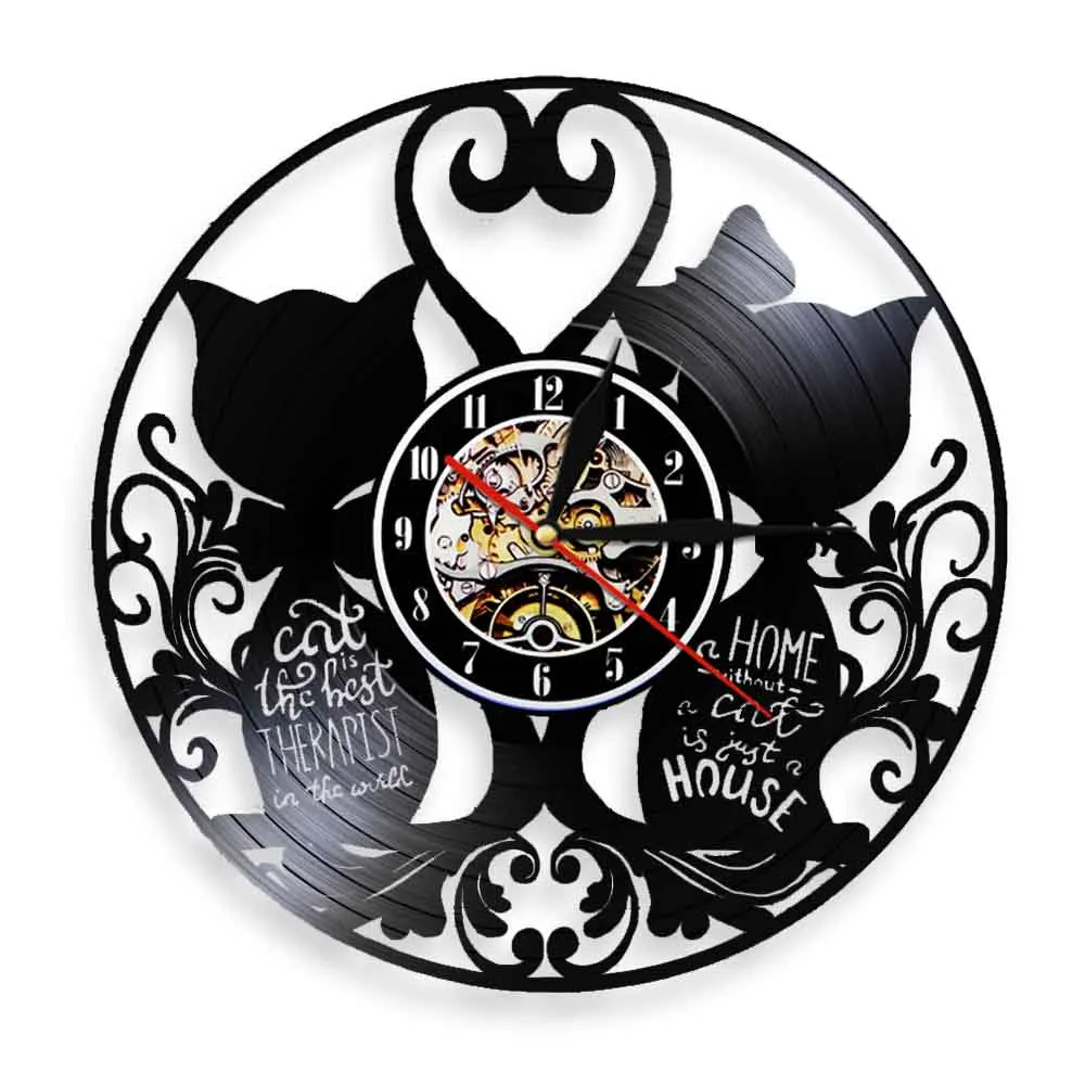 Cats Couple Wall Clock Modern Design Kitty Kitten Vinyl Record Clock Pussy Hanging Watch House Pet Wall Decor Cat Lover Gift