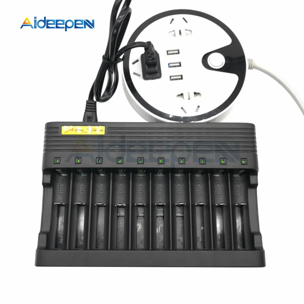 18650 Battery Charger 10Slots Smart Lithium Charging 14500 16350 18500 USB Output Li-ion Rechargeable Battery Charger EU US Plug