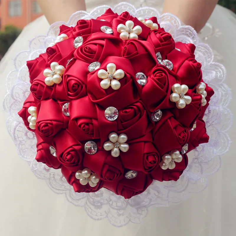 

Wedding Bouquets Satin Lace Ribbon Bridal Bouquets Artificial Flowers Wedding Accessories Quinceanera Bouquets W2286