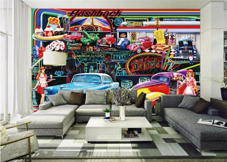 Custom 3D poster wallpaper retro 3D car graffiti mural restaurant bar KTV theme wallpaper papel de parede 3d wallpaperecor