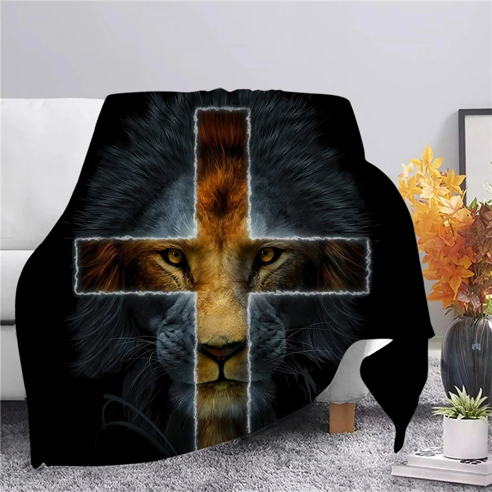 

CLOOCL Jesus God Lion Flannel Blanket 3D Printed Plush Flannel Blankets Adult Home Office Sofa Travel Washable Student Blanket