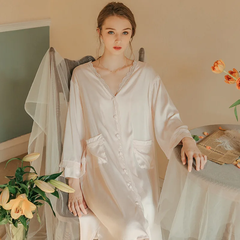 2020 Sweet Lace Plus Size Sleepwear Plus Size Pocket Nightgown Women Blouse Nightdress Home Wear Night Dress Nightwear