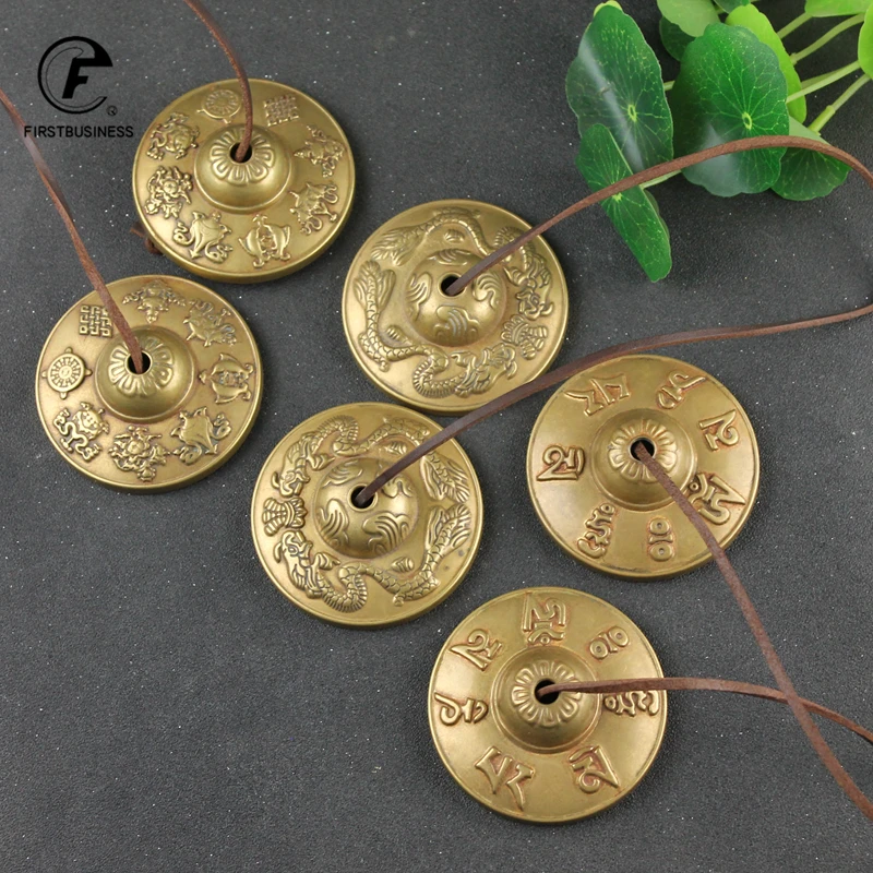 Chinese Traditioanl Ethnic Musical Instrument Accessories Pure Copper Mantra Hand-held Bells Struck Together Desktop Ornaments