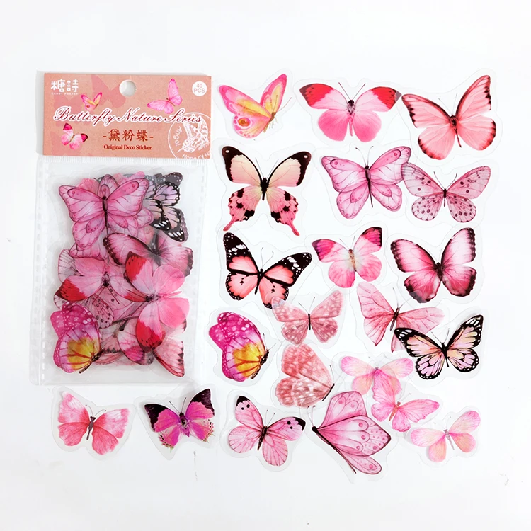 40 Pieces/Pack Colorful Butterfly Retro Art Handbook Diary DIY Decoration PET Sticker for Album Notebook