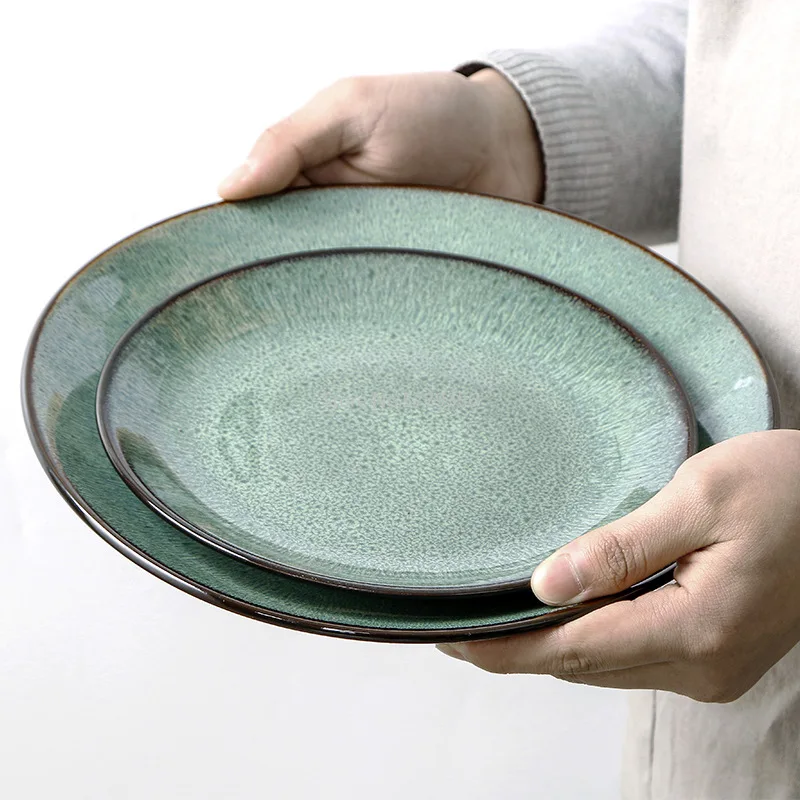 Ceramic Plate Nordic Steak Plate Creative Western Plate Kiln Turned Malachite Green Fruit Plate Household Disc Bowl