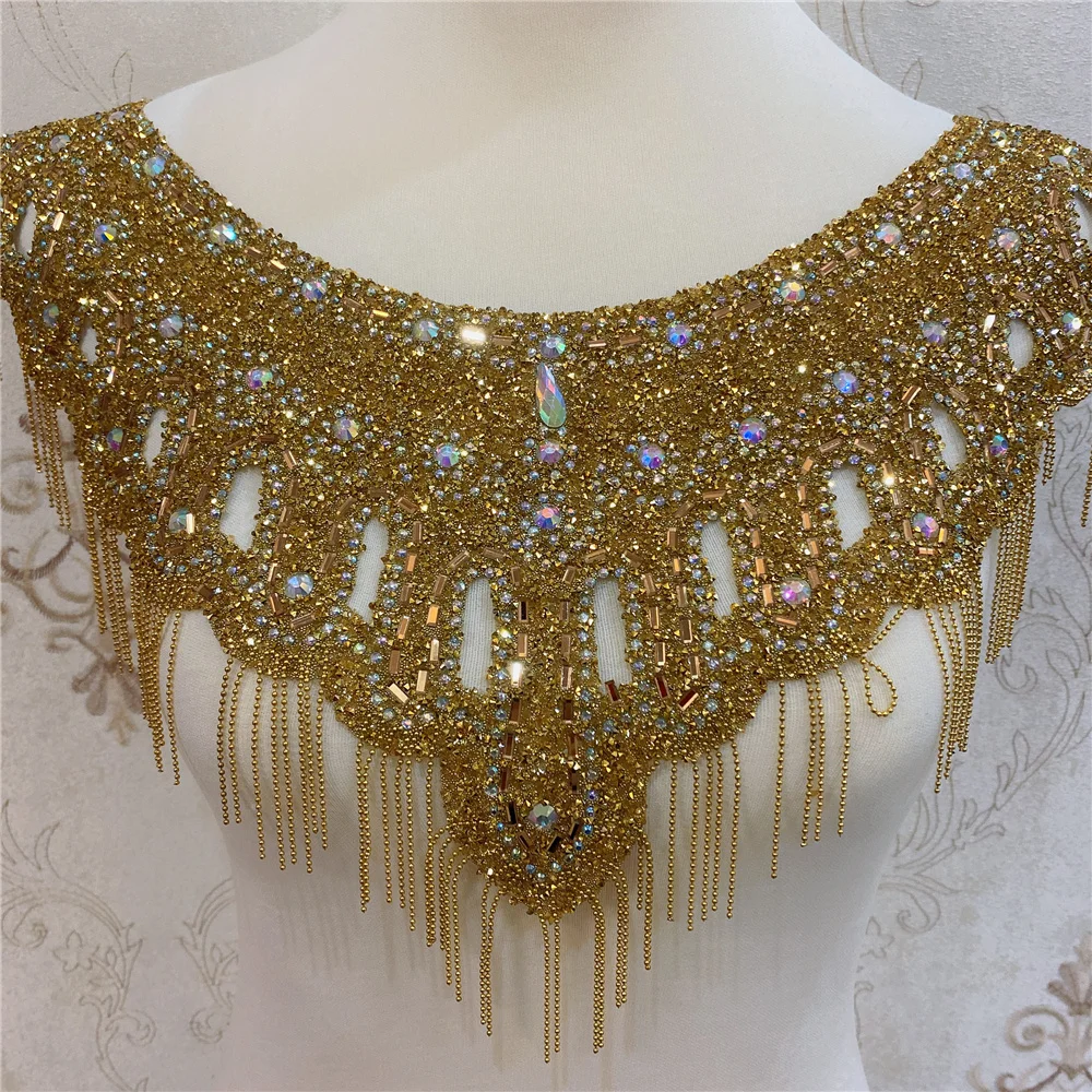 New Gold and silver double side  wedding embroidered crystal rhinestone collar necklace  appliques  n