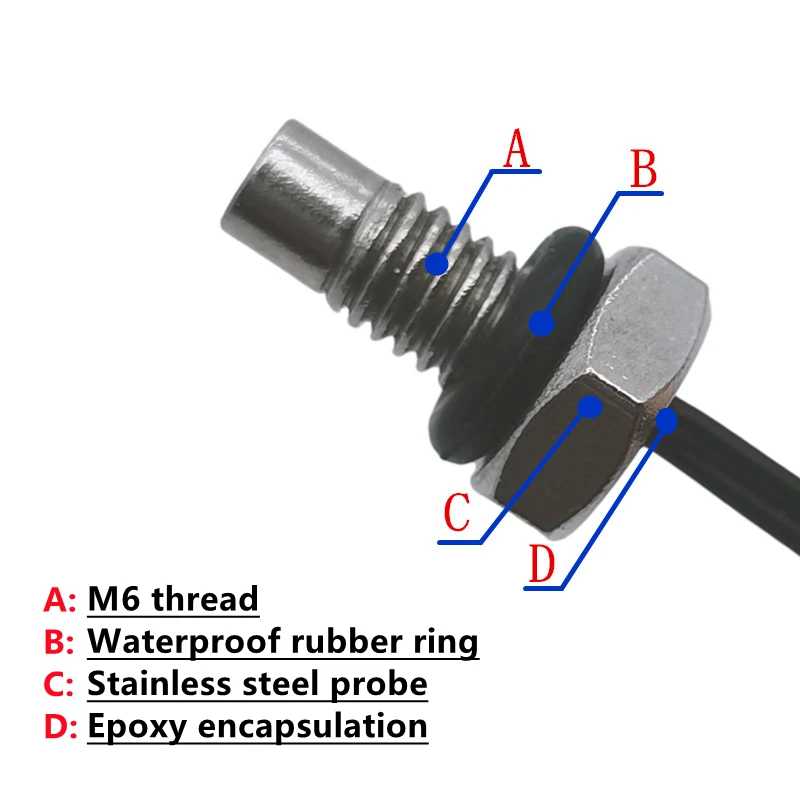 M6 thread temperature sensor 304 stainless steel probe 10K B3950 NTC thermistor 50CM/1M