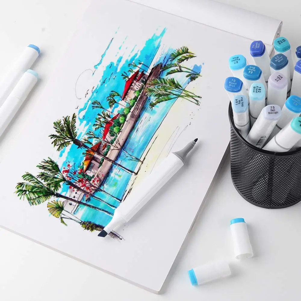 20 colors TOUCHNEW 6 Marker Pens Sky Blue Series Color Blendable Alcohol Dual Tips for Art Sketch Ocean Landscape Design