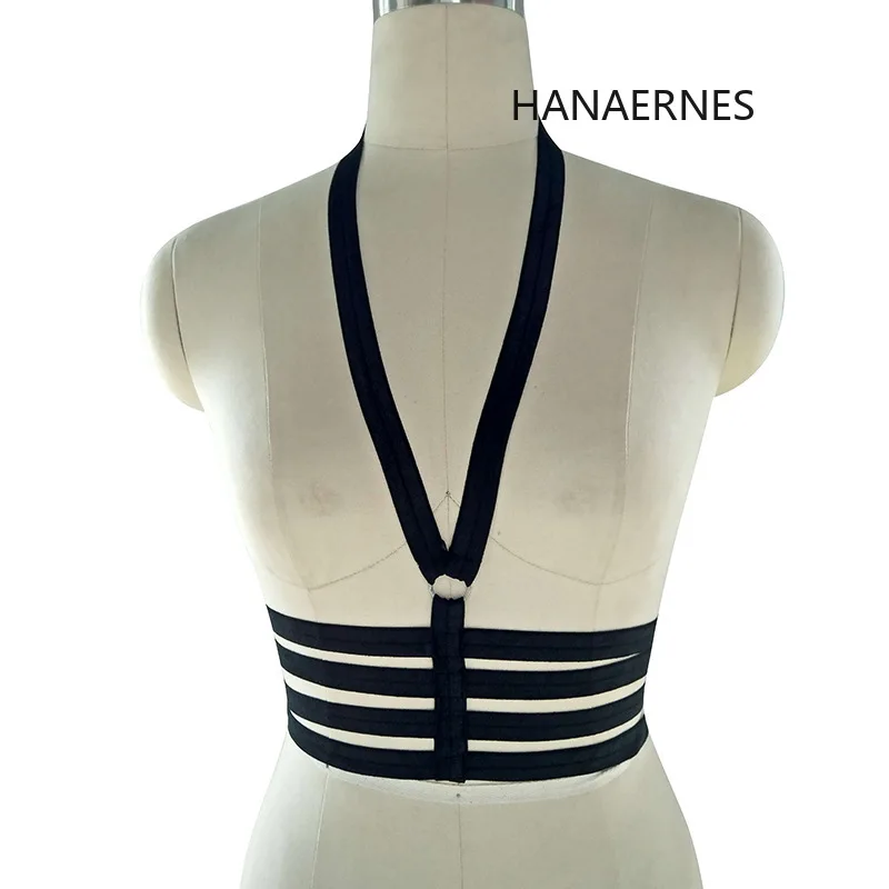 Hanaernes sutiã feminino preto da moda, jaula macia para corpo, top ajustável, cinto de bondage, roupa íntima, sutiã de bandagem