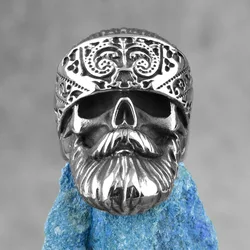 Big Beard Hippie Skull Stainless Steel Mens Rings Punk Hip Hop Cool for Male Boyfriend Biker Jewelry Creativity Gift Wholesale