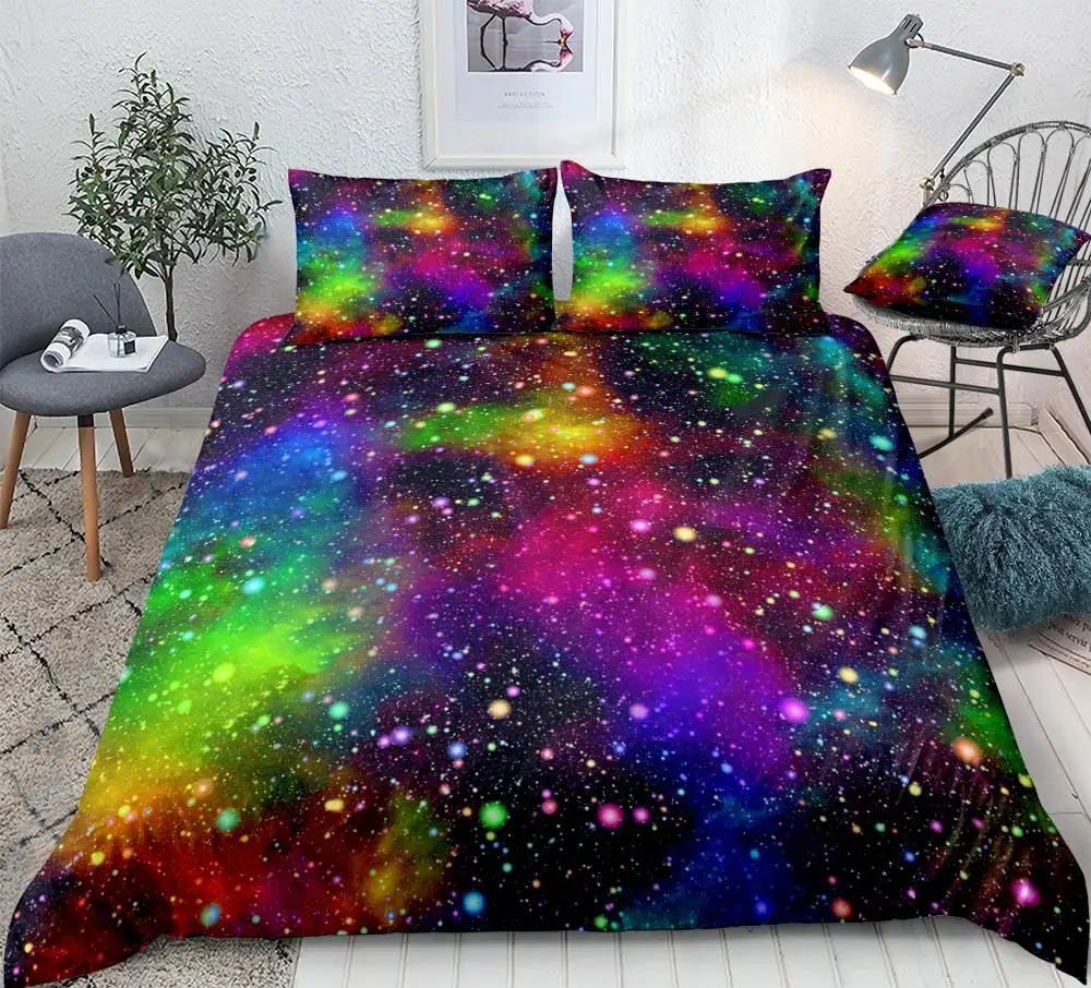 

Colorful Galaxy Duvet Cover Set Multicolor Outer Space Bedding Universe Nebula Night Starry Sky Quilt Cover Rainbow Kid Dropship