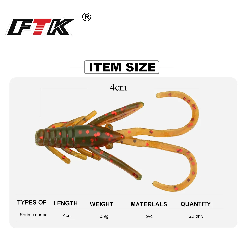 Soft silicone iscas de pesca, 4cm, 0.9g worm iscas, 1g jig cabeça, acessórios para carpa e poleiro, 20 unidades/pacote