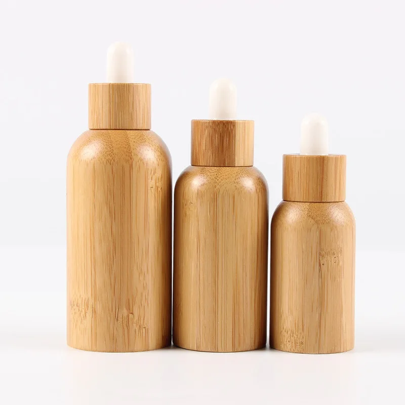 Empty Refillable Bamboo Glass Eye Dropper Bottle 10ml-100ml Essential Oil Bottles with Pipettes Makeup Cosmetic Sample Container